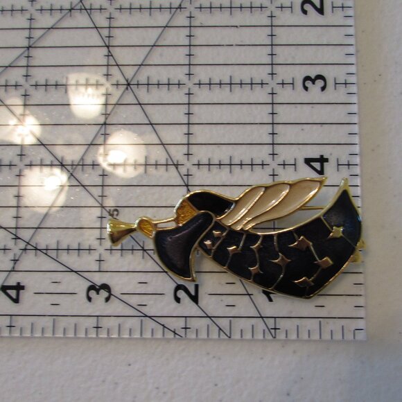 Angel Trumpet Pin Gold Tone Purple/Blue Sparkly Enamel 3" Long - Picture 6 of 8